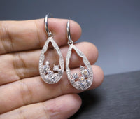 Bridal Sapphire Earrings Sterling Silver, Teardrop White Gemstone Large Dangle Earrings