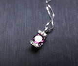 Dainty Garnet Necklace Sterling Silver - Natural Almandine Garnet Gemstone, White Sapphire Jewelry - January Birthstone,