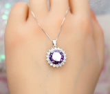 Created Amethyst Necklace - Round Princess Diana Solitaire Amethyst Jewelry - February Birthstone - Large Synthetic Amethyst Pendant 070
