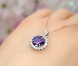Created Amethyst Necklace - Round Princess Diana Solitaire Amethyst Jewelry - February Birthstone - Large Synthetic Amethyst Pendant 070
