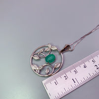 Natural Green Agate Necklace Sterling Silver Large Round Multi Leaves Leaf High Energy Genuine Green Onyx Necklace