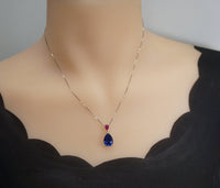 Teardrop Blue Sapphire Necklace - Pear Cut 7 CT Blue Sapphire Pendant - 18KGP Sterling Silver - September Birthstone #858