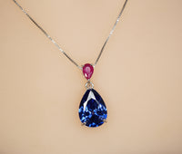 Teardrop Blue Sapphire Necklace - Pear Cut 7 CT Blue Sapphire Pendant - 18KGP Sterling Silver - September Birthstone #858