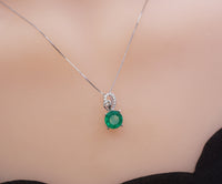 Emerald Necklace - 18KGP @ Sterling Silver - 8mm 2 CT Round Cut Green Emerald Pendant #382