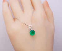 Emerald Necklace - 18KGP @ Sterling Silver - 8mm 2 CT Round Cut Green Emerald Pendant #382
