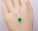 Emerald Necklace - 18KGP @ Sterling Silver - 8mm 2 CT Round Cut Green Emerald Pendant #382