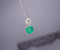 Emerald Necklace - 18KGP @ Sterling Silver - 8mm 2 CT Round Cut Green Emerald Pendant #382