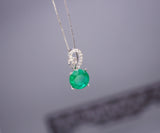Emerald Necklace - 18KGP @ Sterling Silver - 8mm 2 CT Round Cut Green Emerald Pendant #382