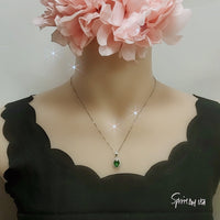 Classic Halo Emerald Necklace Sterling Silver Oval 2 CT Green Emerald Pendant Gemstone Solitaire May Birthstone Jewelry #117