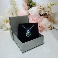 Natural Round Malachite Necklace, Sterling Silver Full Moon Circle Genuine, Green Malachite Pendant, White Gold Plated Jewelry #288