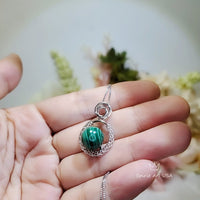 Natural Round Malachite Necklace, Sterling Silver Full Moon Circle Genuine, Green Malachite Pendant, White Gold Plated Jewelry #288