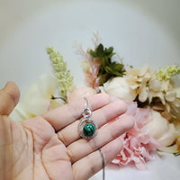 Natural Round Malachite Necklace, Sterling Silver Full Moon Circle Genuine, Green Malachite Pendant, White Gold Plated Jewelry #288
