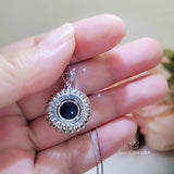 Black Onyx Necklace Sterling Silver Sunflower Style Diamond Surrounded Natural Black Onyx Jewelry #1003