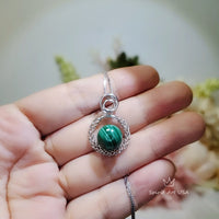 Natural Round Malachite Necklace, Sterling Silver Full Moon Circle Genuine, Green Malachite Pendant, White Gold Plated Jewelry #288