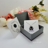 Black Onyx Necklace Sterling Silver Sunflower Style Diamond Surrounded Natural Black Onyx Jewelry #1003