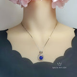 Round Lapis Lazuli Necklace Sterling Silver Triple Circle Infinity White Gold Coated Natural Lapis Lazuli Pendant Jewelry 1017