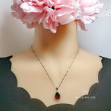 Large Teardrop Garnet Necklace - 5.5 CT Spessartite Garnet Pendant - 18kgp@ sterling Silver - Teardrop Halo Red Orange Garnet #772
