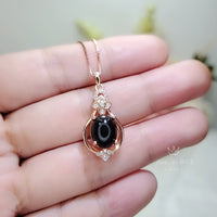 Natural Black Onyx Necklace Rose Gold coated 925 Sterling Silver High Frequency Energy Protective Chakra Heaaling Life Flower Decorate