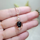 Natural Black Onyx Necklace Rose Gold coated 925 Sterling Silver High Frequency Energy Protective Chakra Heaaling Life Flower Decorate
