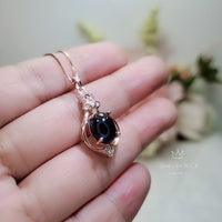 Natural Black Onyx Necklace Rose Gold coated 925 Sterling Silver High Frequency Energy Protective Chakra Heaaling Life Flower Decorate