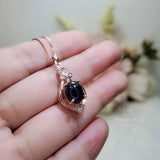 Natural Black Onyx Necklace Rose Gold coated 925 Sterling Silver High Frequency Energy Protective Chakra Heaaling Life Flower Decorate