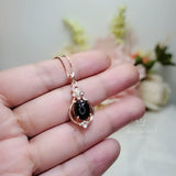 Natural Black Onyx Necklace Rose Gold coated 925 Sterling Silver High Frequency Energy Protective Chakra Heaaling Life Flower Decorate