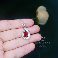 Large Teardrop Garnet Necklace - 5.5 CT Spessartite Garnet Pendant - 18kgp@ sterling Silver - Teardrop Halo Red Orange Garnet #772