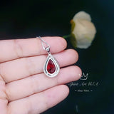 Large Teardrop Garnet Necklace - 5.5 CT Spessartite Garnet Pendant - 18kgp@ sterling Silver - Teardrop Halo Red Orange Garnet #772