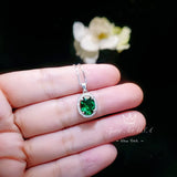 Classic Halo Emerald Necklace Sterling Silver Oval 2 CT Green Emerald Pendant Gemstone Solitaire May Birthstone Jewelry #117