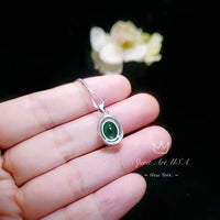 Classic Halo Emerald Necklace Sterling Silver Oval 2 CT Green Emerald Pendant Gemstone Solitaire May Birthstone Jewelry #117