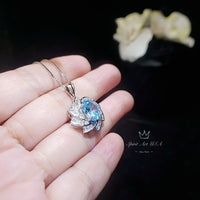 Blue Aquamarine Spiral Necklace White Gold coat Sterling Silver Gemstone Milky Way Spiral Galaxy Energy Vortexes Windmill Pendant 3 CT #817