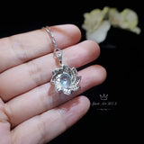 Blue Aquamarine Spiral Necklace White Gold coat Sterling Silver Gemstone Milky Way Spiral Galaxy Energy Vortexes Windmill Pendant 3 CT #817
