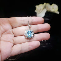 Blue Aquamarine Spiral Necklace White Gold coat Sterling Silver Gemstone Milky Way Spiral Galaxy Energy Vortexes Windmill Pendant 3 CT #817