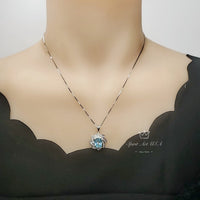 Blue Aquamarine Spiral Necklace White Gold coat Sterling Silver Gemstone Milky Way Spiral Galaxy Energy Vortexes Windmill Pendant 3 CT #817