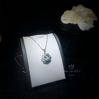 Blue Aquamarine Spiral Necklace White Gold coat Sterling Silver Gemstone Milky Way Spiral Galaxy Energy Vortexes Windmill Pendant 3 CT #817