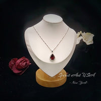 Large Teardrop Garnet Necklace - 5.5 CT Spessartite Garnet Pendant - 18kgp@ sterling Silver - Teardrop Halo Red Orange Garnet #772