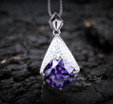 Rhombic Style Amethyst Necklace - 18KGP Full Sterling Silver - Diamond Cushion - Large Created Amethyst Pendant - February Birthstone