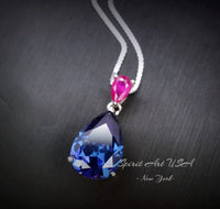 Teardrop Blue Sapphire Necklace - Pear Cut 7 CT Blue Sapphire Pendant - 18KGP Sterling Silver - September Birthstone #858