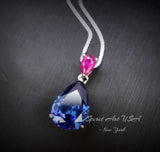 Teardrop Blue Sapphire Necklace - Pear Cut 7 CT Blue Sapphire Pendant - 18KGP Sterling Silver - September Birthstone #858
