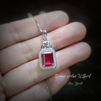 Ruby Necklace - Rectangle Ruby Pendant - 18KGP @ Sterling Silver - July Birthstone #299
