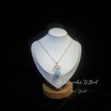 Genuine Aquamarine Necklace - 18KGP Rose Gold @ Sterling Silver - Large Natural Blue Aquamarine Pendant Aura Chakra Healing Aquamarine #693