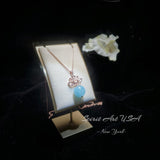 Genuine Aquamarine Necklace - 18KGP Rose Gold @ Sterling Silver - Large Natural Blue Aquamarine Pendant Aura Chakra Healing Aquamarine #693