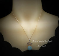 Genuine Aquamarine Necklace - 18KGP Rose Gold @ Sterling Silver - Large Natural Blue Aquamarine Pendant Aura Chakra Healing Aquamarine #693