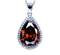 Large Teardrop Garnet Necklace - 5.5 CT Spessartite Garnet Pendant - 18kgp@ sterling Silver - Teardrop Halo Red Orange Garnet #772