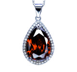 Large Teardrop Garnet Necklace - 5.5 CT Spessartite Garnet Pendant - 18kgp@ sterling Silver - Teardrop Halo Red Orange Garnet #772