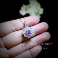 Pink tourmaline Necklace - Gemstone Flower Pendant - Dainty Pink Tourmaline Jewelry -18kgp @ Sterling Silver #948
