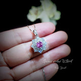 Pink tourmaline Necklace - Gemstone Flower Pendant - Dainty Pink Tourmaline Jewelry -18kgp @ Sterling Silver #948