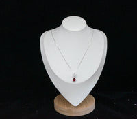 Ruby Necklace - Three Petal Style - Teardrop Red Ruby Pendant - White gold @ Sterling Silver - July Birthstone - Adjustable Chain #419