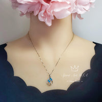 Swiss Blue Topaz Necklace - Sterling Silver Leaf Necklace - Blue Topaz Pendant #329