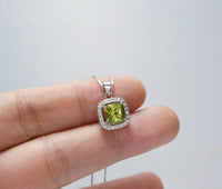 Genuine Green Peridot Necklace - Sterling Silver - Natural Peridot - Square Green Gemstone - Birthstone - Tiny Peridot Pendant #1014